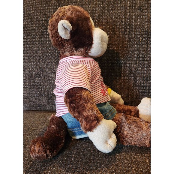 Build A Bear BAB Monkey Plush 18" Clothed Denim Skirt Striped Top Flowers EUC - Picture 3 of 5